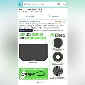 Alien sun shade for Jeep Wrangler